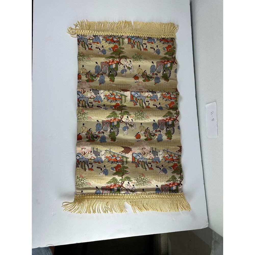 Vintage Japanese Silk Brocade Table Runner Gold Metallic Court Scene B-8